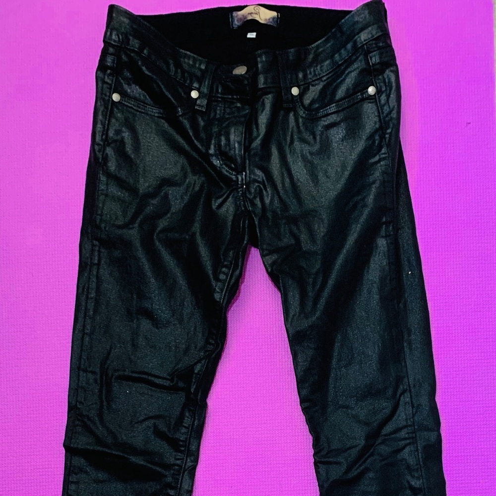 Paige black faux leather denim.